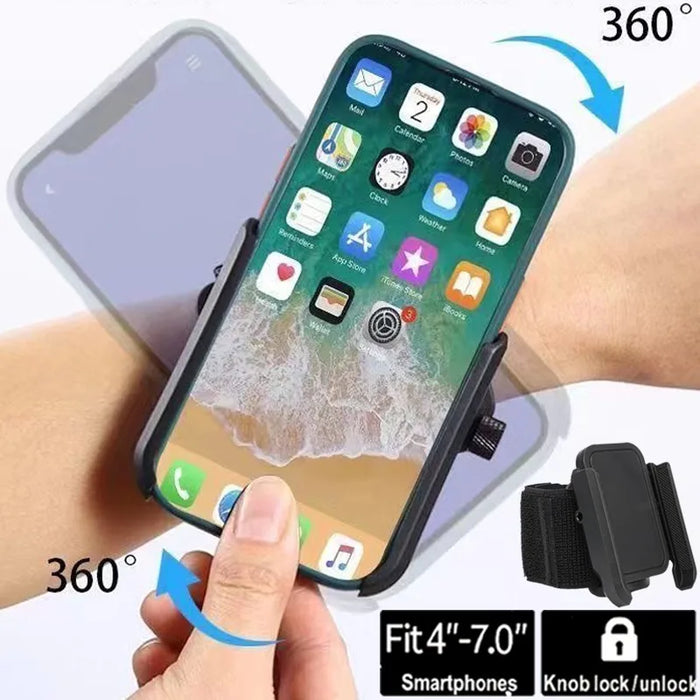 Wrist Armband Phone Holder with Adjustable Strap and 360° Rotation