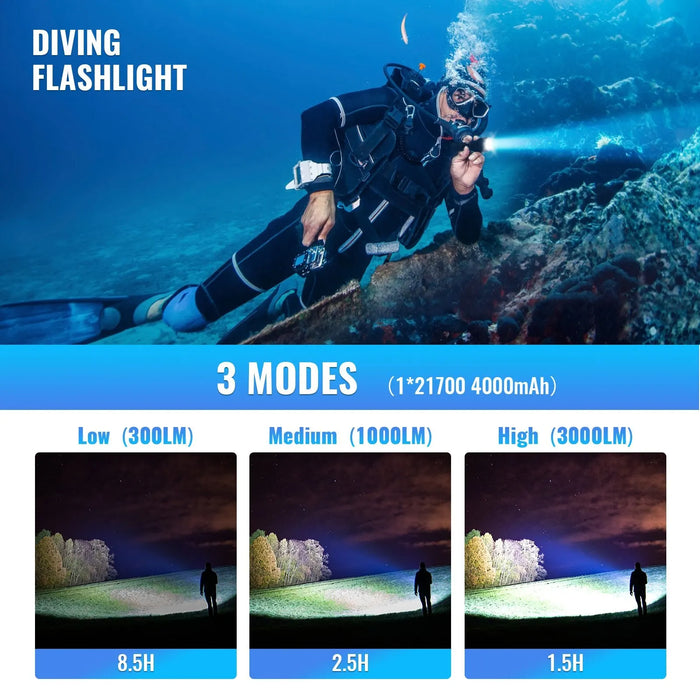 Super Bright Scuba Waterproof Diving Light 3000LM XHP50.2 LED